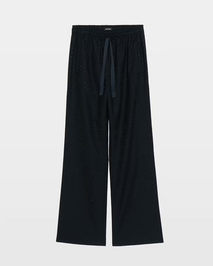 Black wide-leg Zadig & Voltaire Poma Pants with an elastic drawstring waist and subtle all-over rhinestone embellishment.