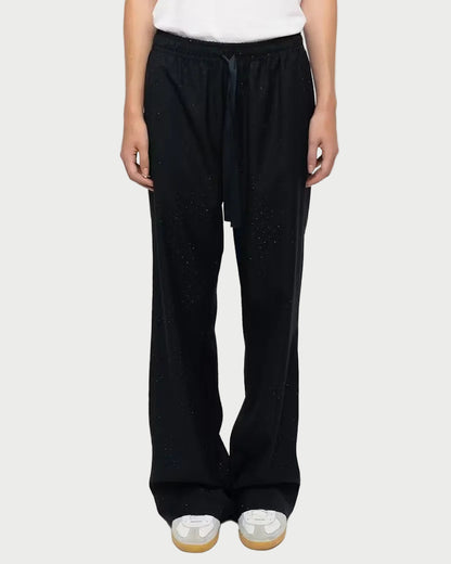 Black Zadig & Voltaire Poma Pants in a wide-leg fit with an elastic drawstring waist and subtle rhinestone embellishments.