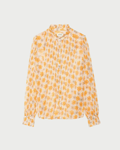 Yellow floral blouse on a white background
