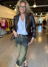 Load image into Gallery viewer, westport ct boutique owner kitt shapiro wearing r13 coated denim with Frame leather blazer at west2westport.com