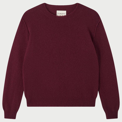 JUMPER 1234 Distressed Cashmere Crew Burgundy relaxed fit crew-neck sweater with long sleeves and distressed ribbed trim.
