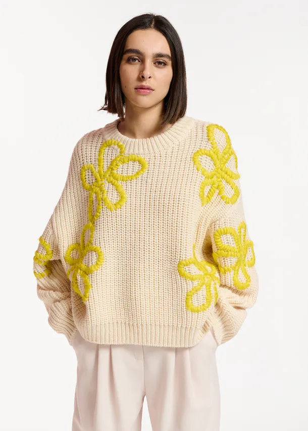 
            
                Load image into Gallery viewer, a cozy yellow and white chunky knit sweater at west2westport.com
            
        
