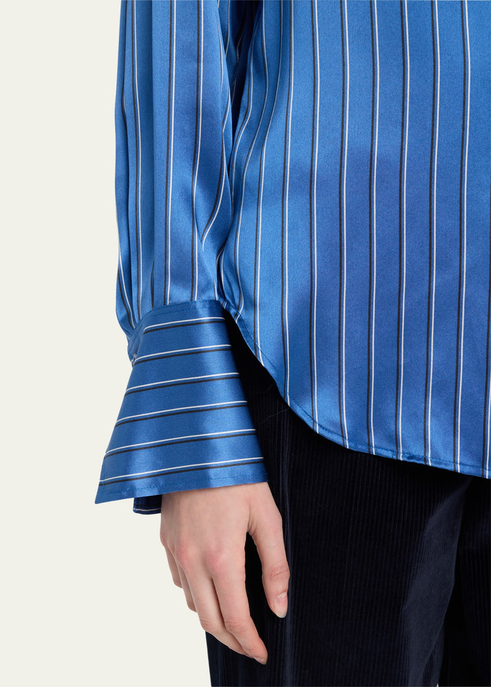 
            
                Load image into Gallery viewer, Up close of the sleeves on the FRAME striped shirt, available at west2westport.com
            
        