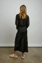 Load image into Gallery viewer, black silk skirt with drawstring at west2westport.com