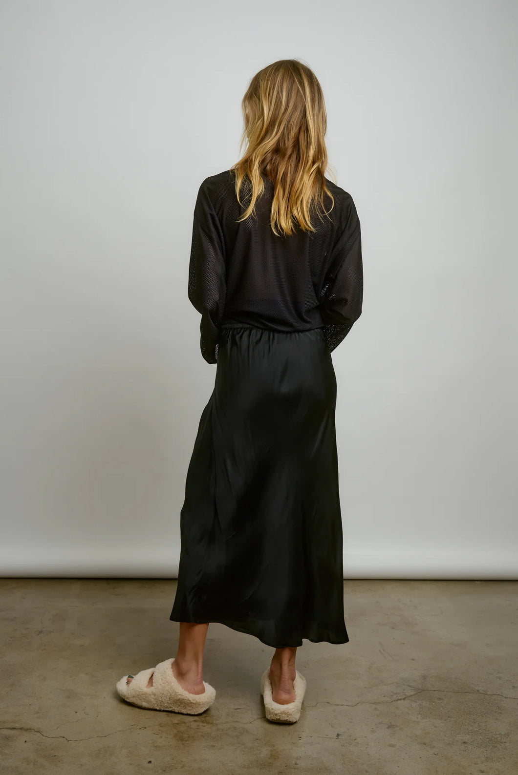 black silk skirt with drawstring at west2westport.com