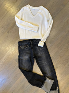 one grey day cashmere v neck sweater and r13 tobi jeans at west2westport.com