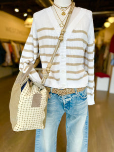 one grey day cotton sweater with let & her linen and leather bag at west2westport.com