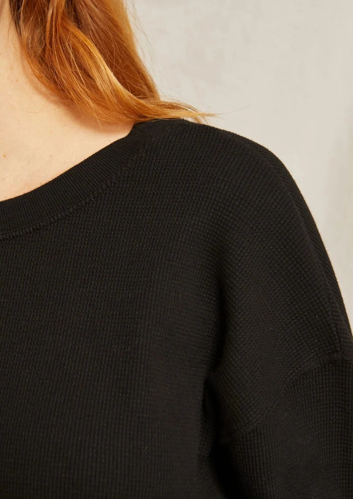 Up-close of the ribbed cotton on crosby pullover, available at west2westport.com