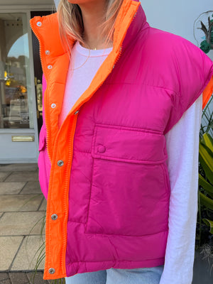 essentiel antwerp loves bright colors and this reversible puffer vest is no exception, at west2westport.com