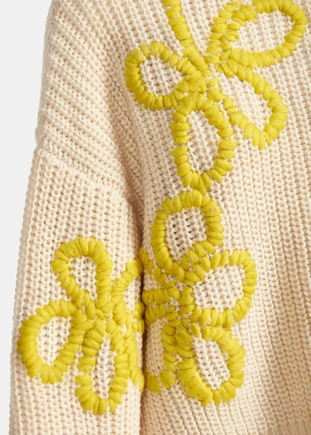 
            
                Load image into Gallery viewer, embroidery detail on essentiel antwerp chunky sweater at west2westport.com
            
        