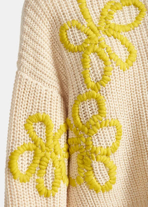 embroidery detail on essentiel antwerp chunky sweater at west2westport.com
