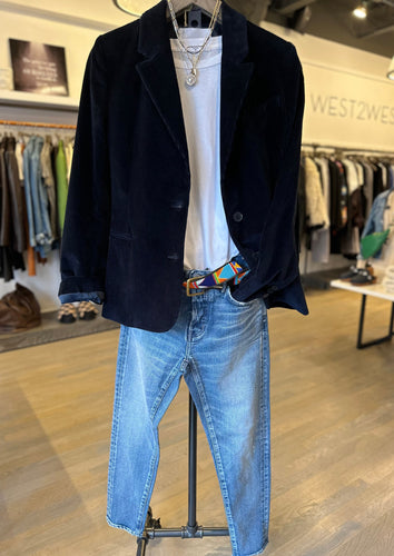 frame corduroy blazer with moussy jeans and perfect white tee tshirt and dylan james jewelry at west2westport.com