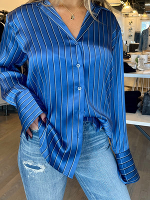 Frame Standard silk shirt and moussy jeans at west2westport.com