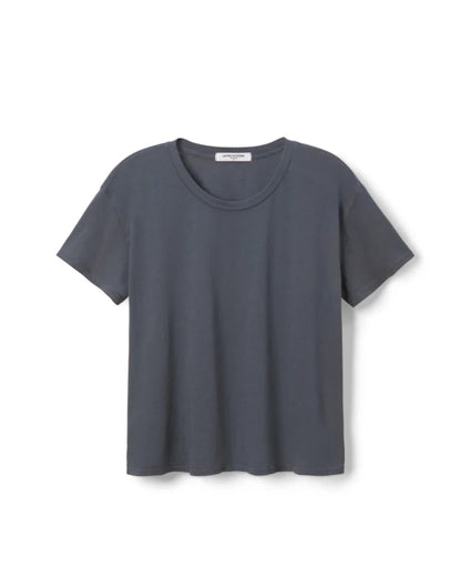 The Harley Boxy Crew Night by perfectwhitetee is a relaxed-fit, 100% cotton dark gray tee with a crew neckline and short sleeves, shown against a white background for effortless comfort.