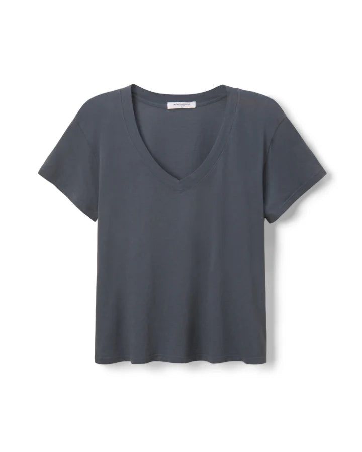 The perfectwhitetee Hendrix V-Neck T-Shirt Night is a plain, short-sleeved dark gray tee made in California and shown on a white background.