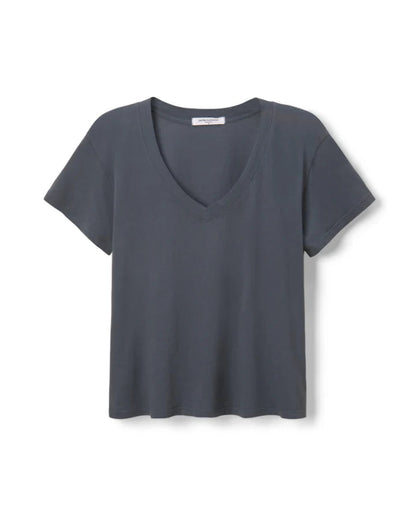 The perfectwhitetee Hendrix V-Neck T-Shirt Night is a plain, short-sleeved dark gray tee made in California and shown on a white background.