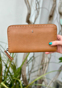 calfskin zippered walled in cognac at westport ct women's boutique WEST and online at west2westport.com