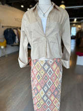 Load image into Gallery viewer, herskind samuel blouse in sand and le superbe sparkly skirt at west2westport.com
