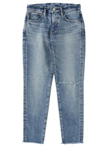 Load image into Gallery viewer, jeans with distressed hem and rip on left knee at west2westport.com