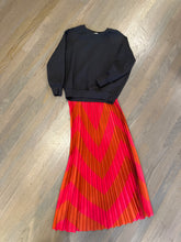 Load image into Gallery viewer, le superbe red chevron patterned skirt and perfect white tee at west2westport.com