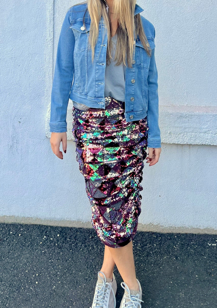 
            
                Load image into Gallery viewer, le superbe california multi colored sequin rock star skirt at west2westport.com
            
        