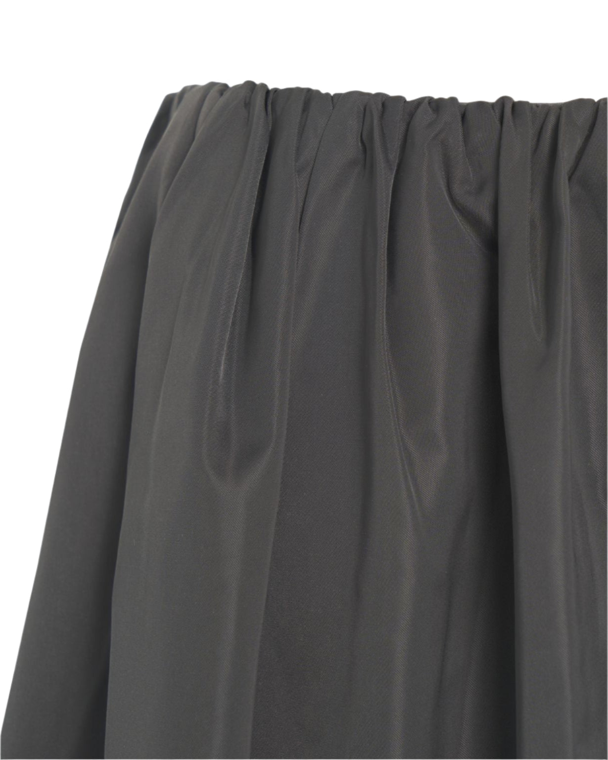 Close-up of the waistband and upper part of the Miss Skirt by Herskind, featuring smooth, lightweight black fabric with a subtle sheen and gathered detailing.