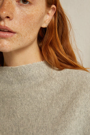 
            
                Load image into Gallery viewer, raw edge detail at the neck of the morrison mock neck sweatshirt by perfect white tee at west2westport.com
            
        