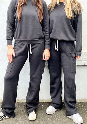 perfect white tee lennon sweatshirt and fleece cargo pants at west2westport.com