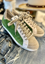 Load image into Gallery viewer, looks like golden goose sneaker in green velvet at westport ct clothing store 