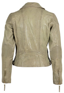 rear view raizel leather jacket in sage at west2westport.com