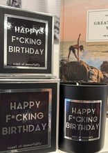 Load image into Gallery viewer, Happy F*cking Birthday candle and Taschen Great Escapes Yoga book at west2westport.com