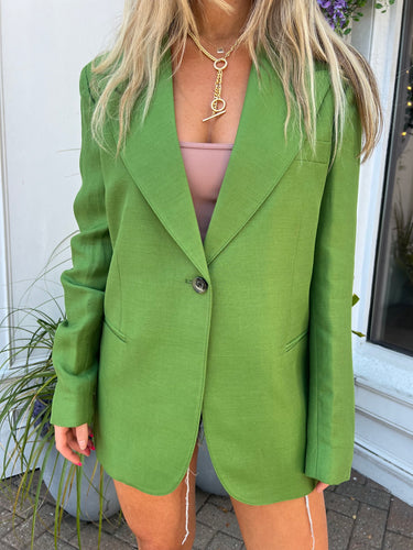 Smythe boyfriend blazer in moss green with moussy shorts and dylan james jewelry at west2westport.com