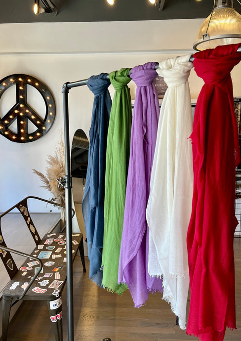 Meg Cohen design tissue weight cashmere scarves for Fall/Winter at westport ct boutique WEST and online at west2westport.com
