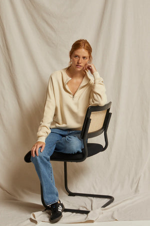 
            
                Load image into Gallery viewer, half zip fleece sweatshirt in sugar at west2westport.com
            
        