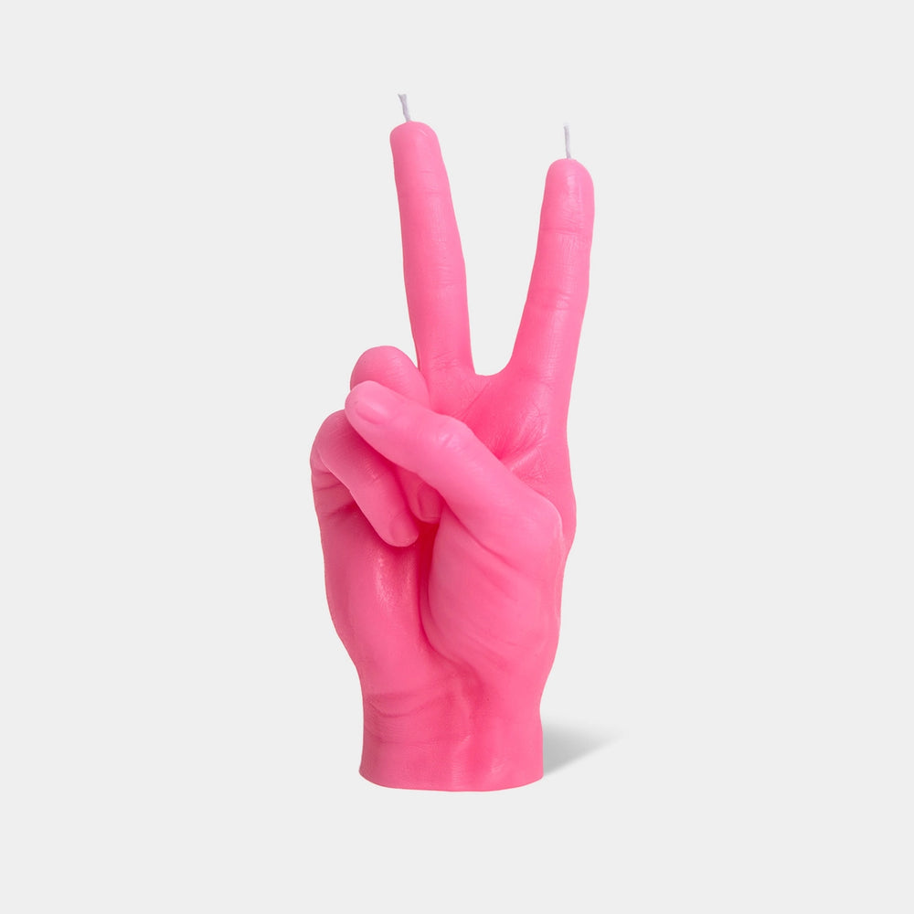 
            
                Load image into Gallery viewer, V for victory candle in neon pink at west2westport.com
            
        