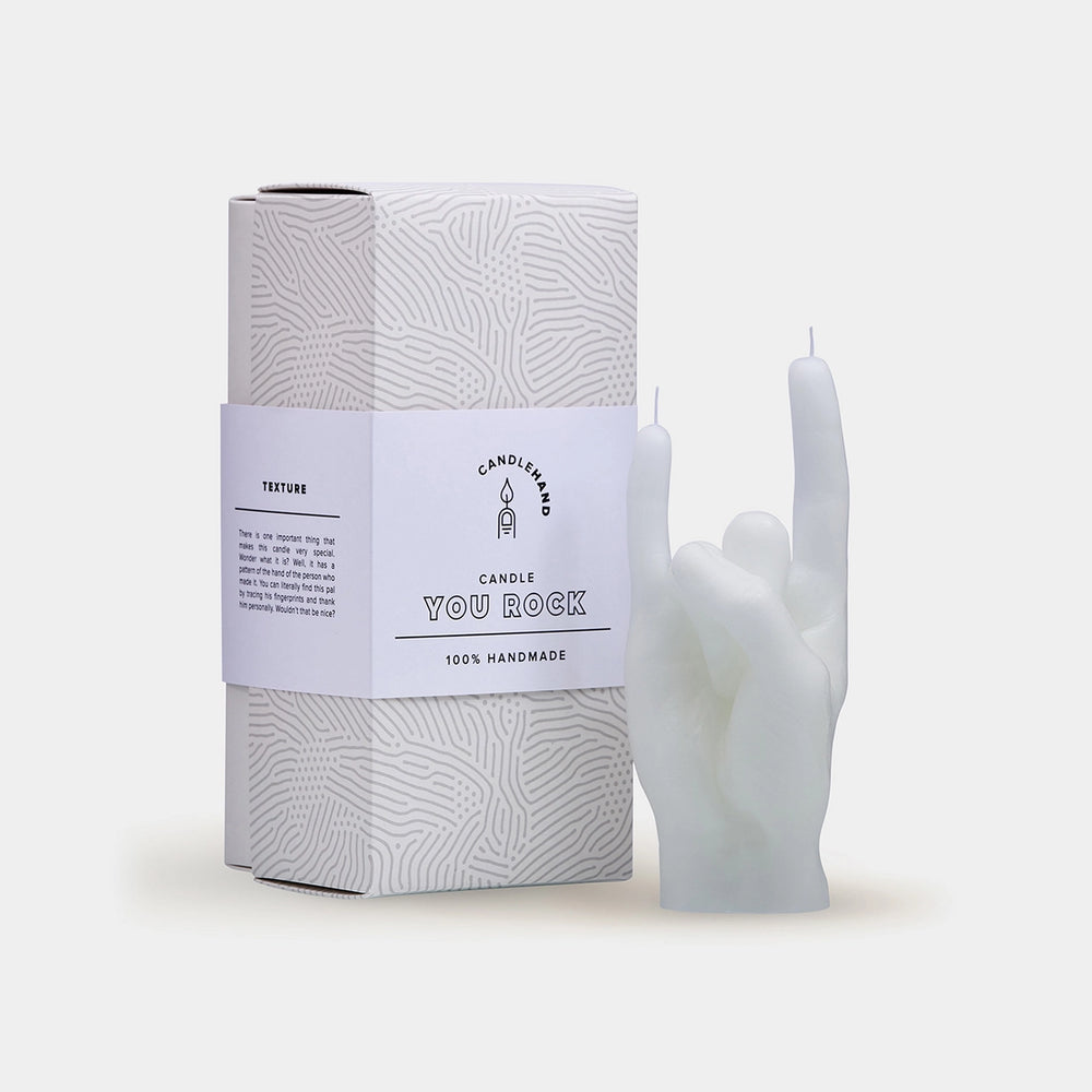 YOU ROCK candle in white with box at west2westport.com