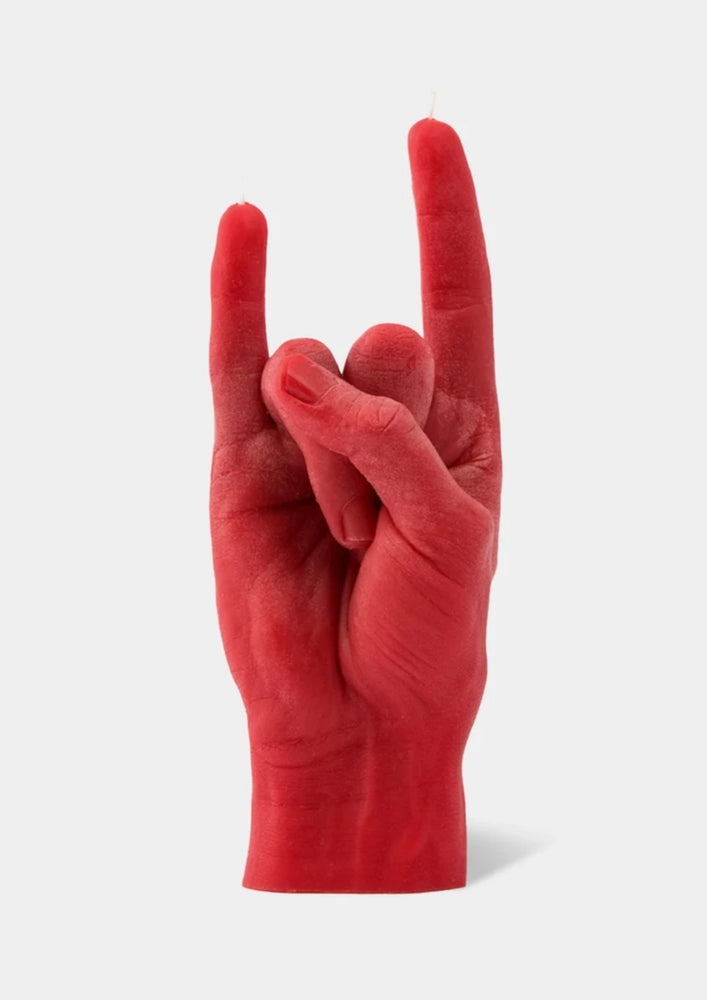 
            
                Load image into Gallery viewer, CANDLE HAND You rock, in red, available at west2westport.com
            
        