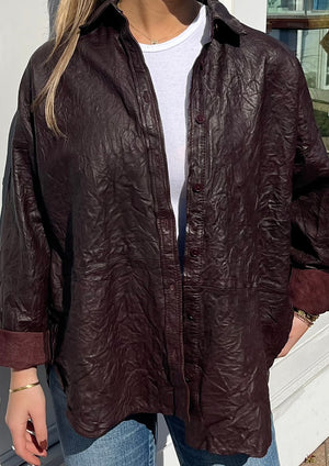 Zadig & Voltaire crinkled leather shirt in chocolate brown at west2westport.com