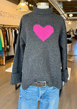 Load image into Gallery viewer, zadig &amp; voltaire turtleneck sweater with pink heart on chest at west2westport.com westport ct