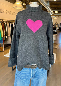zadig & voltaire turtleneck sweater with pink heart on chest at west2westport.com westport ct