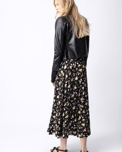 zadig & voltaire floral print skirt and leather jacket at west2westport.com