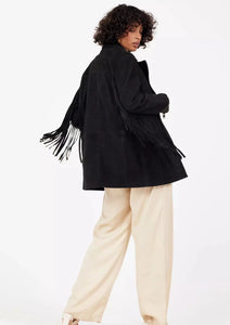 Fringe jacket made using Nubuck leather, available at west2westport.com