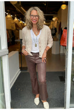 Load image into Gallery viewer, Kitt Shapiro wearing Frame Le Crop Mini Boot Leather pants and Minnie Rose Cashmere cardigan at west2westport.com