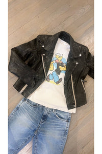 re/done popeye tee with classic leather moto jacket at west2westport.com