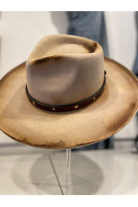 brown felt hat with leather band at west2westport.com