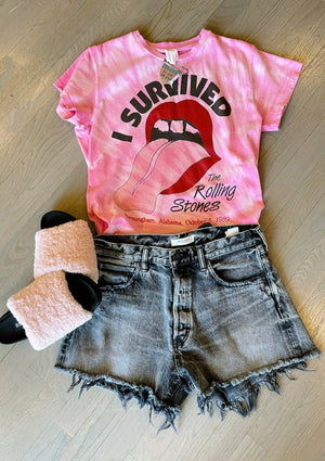 Rolling Stones 89 concert tee with Moussy denim shorts at west2westport.com