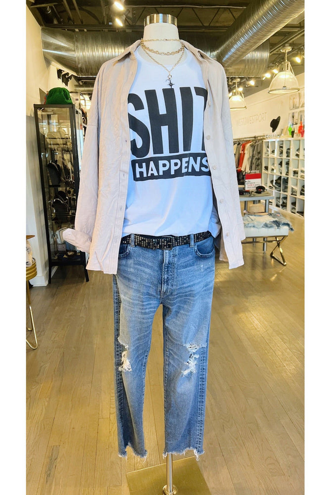 
            
                Load image into Gallery viewer, moussy carter friend jeans with zadig &amp;amp; voltaire tamara cuir shirt and r13 shit happens tee at west2westport.com
            
        
