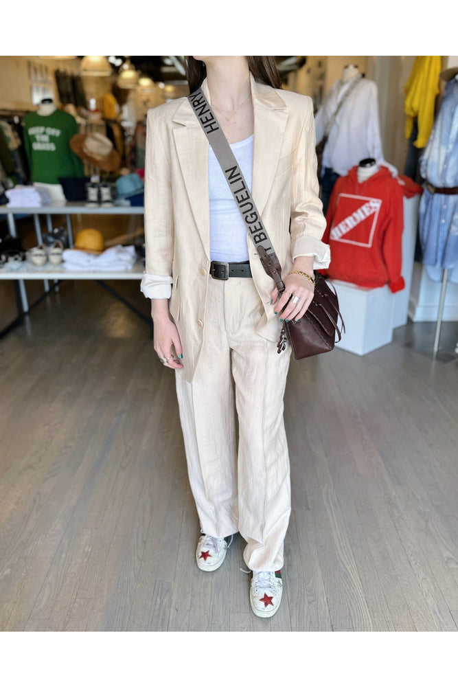 zadig & voltaire tailored linen blazer and trousers with re/done tank and henry beguelin crossbody bag at west2westport.com