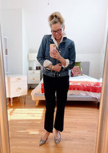 Load image into Gallery viewer, Westport Ct boutique owner Kitt Shapiro wearing Frame mini crop boot trouser with redone denim jacket at west2westport.com