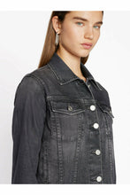 Load image into Gallery viewer, side view black denim jacket at west2westport.com